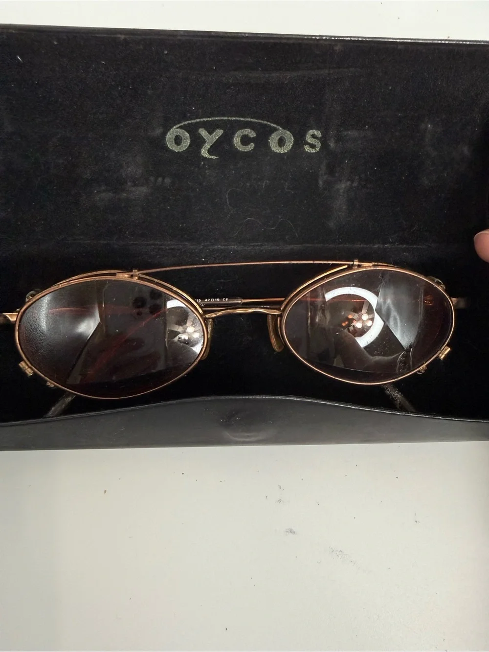 Oycos oval metal prescription glasses with clip on sunglasses 115 47 19 Japan